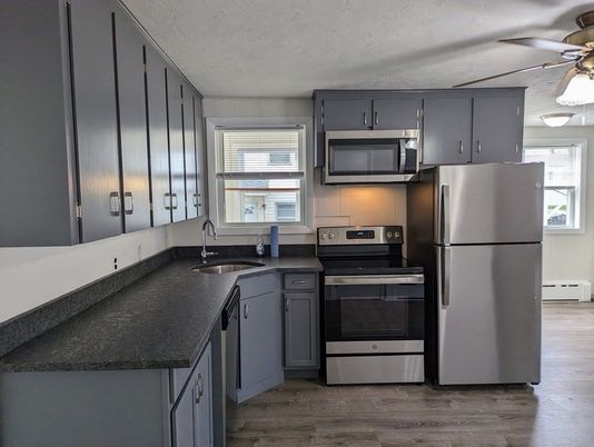 Interior, Kitchen, Stainless Steel Appliances, Wood Texture Flooring