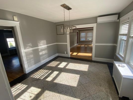 Empty room, Interior, Pendant Lights, Wood Texture Flooring