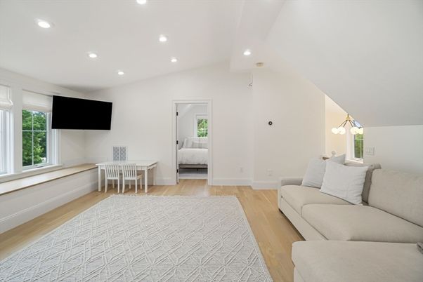 Bedroom, Dining room, Interior, Living room, Recessed Lighting, Wood Texture Flooring