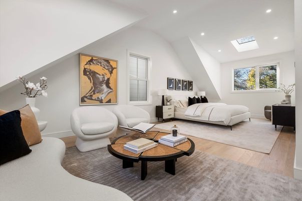 Bedroom, Interior, Living room, Recessed Lighting, Wood Texture Flooring
