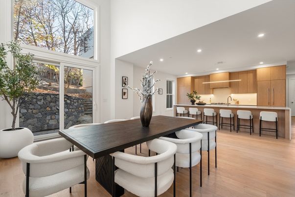 Dining room, Interior, Kitchen, Recessed Lighting, Wood Texture Flooring