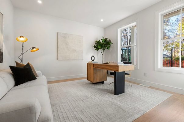 Home Office, Interior, Recessed Lighting, Wood Texture Flooring