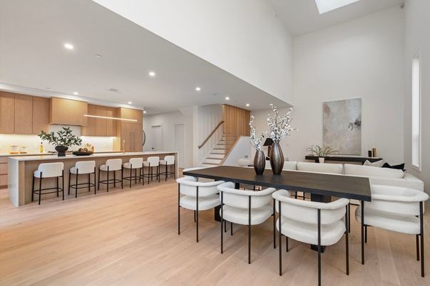 Dining room, Interior, Kitchen, Recessed Lighting, Wood Texture Flooring