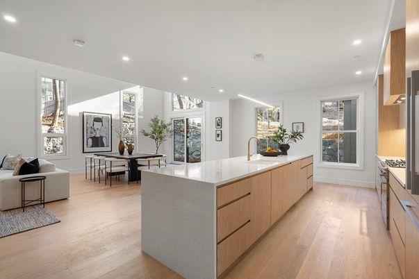 Dining room, Interior, Kitchen, Recessed Lighting, Wood Texture Flooring