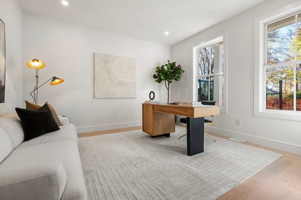 Home Office, Interior, Recessed Lighting, Wood Texture Flooring