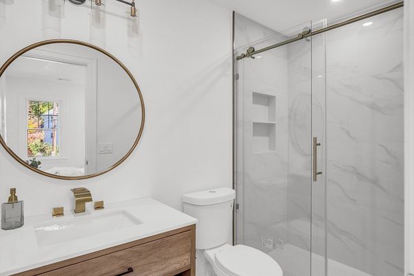 Bathroom, Glass Shower, Interior, Marble Walls, Recessed Lighting