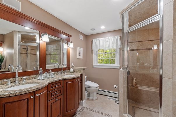 Bathroom, Dual Sink Vanities, Glass Shower, Interior, Recessed Lighting