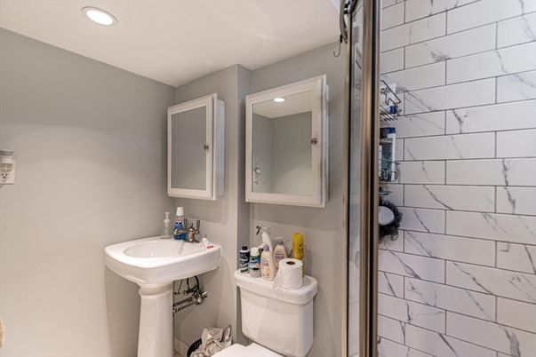 Bathroom, Interior, Marble Walls, Recessed Lighting