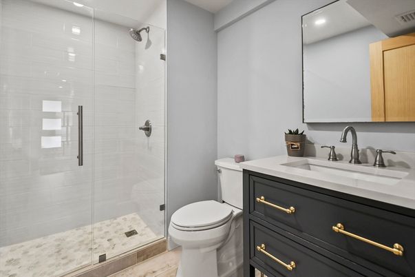 Bathroom, Glass Shower, Interior, Recessed Lighting