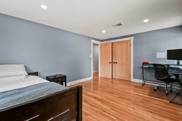 Bedroom, Home Office, Interior, Recessed Lighting, Wood Texture Flooring