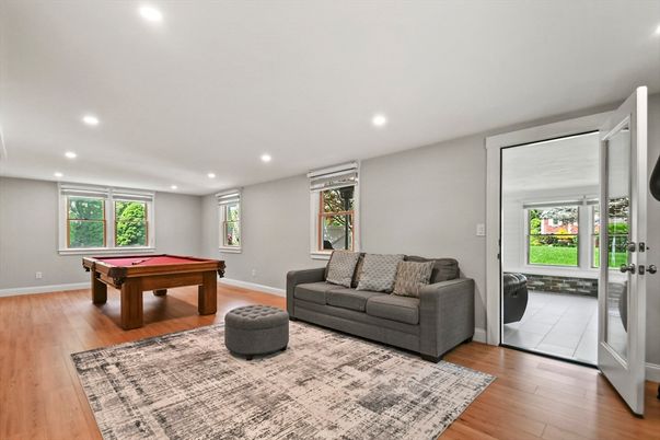 Billiard Table, Game Room, Interior, Recessed Lighting, Wood Texture Flooring
