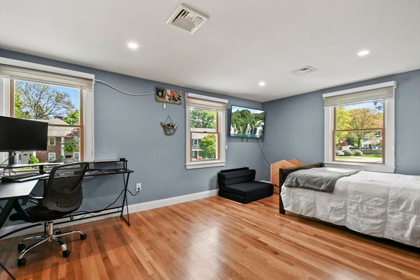Bedroom, Home Office, Interior, Recessed Lighting, Wood Texture Flooring