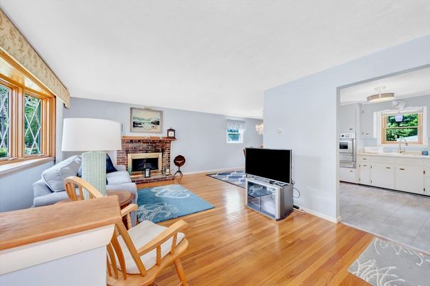 Fireplace, Interior, Kitchen, Living room, Wood Texture Flooring