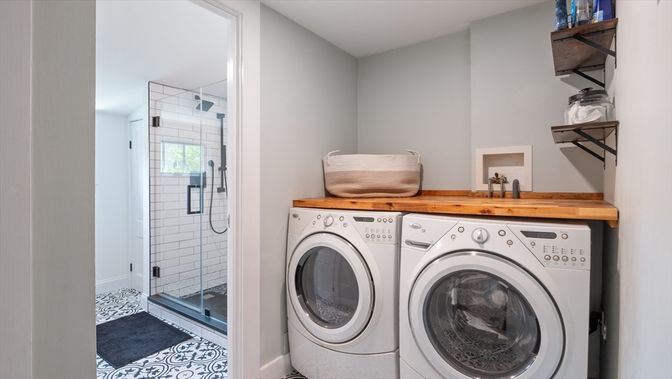 Bathroom, Glass Shower, Interior, Washer