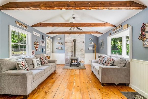 Fireplace, Interior, Living room, Stone Walls, Wooden Beams, Wood Texture Flooring