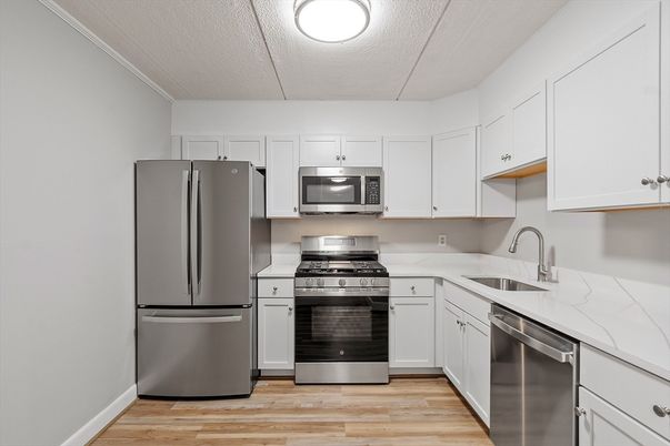 Interior, Kitchen, Stainless Steel Appliances, Wood Texture Flooring