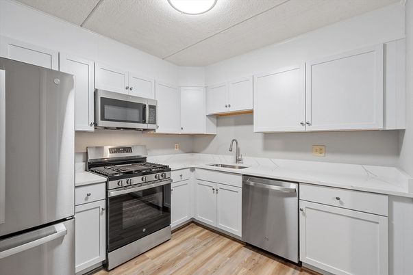 Interior, Kitchen, Stainless Steel Appliances, Wood Texture Flooring