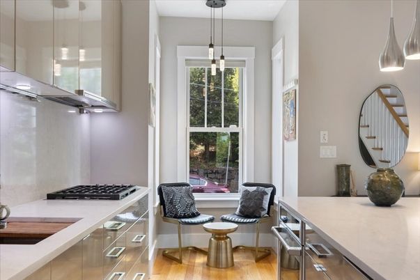 Interior, Kitchen, Pendant Lights, Stainless Steel Appliances, Wood Texture Flooring