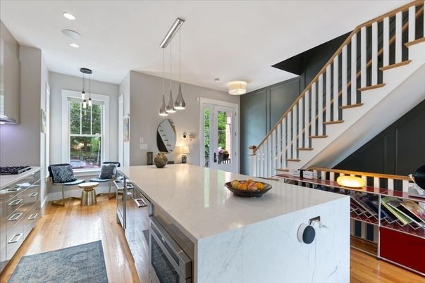Interior, Kitchen, Pendant Lights, Recessed Lighting, Wood Texture Flooring