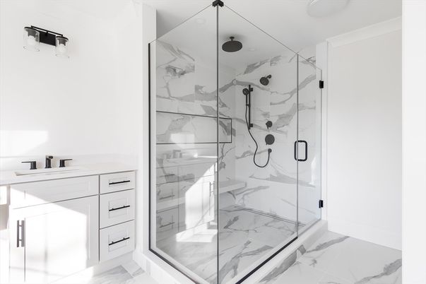 Bathroom, Glass Shower, Interior, Marble, Marble Walls