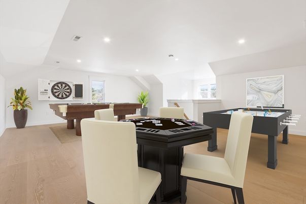 Billiard Table, Game Room, Interior, Recessed Lighting, Wood Texture Flooring