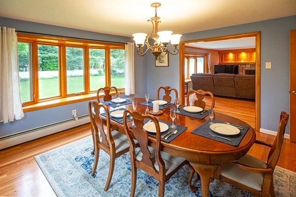 Chandelier, Dining room, Interior, Wood Texture Flooring