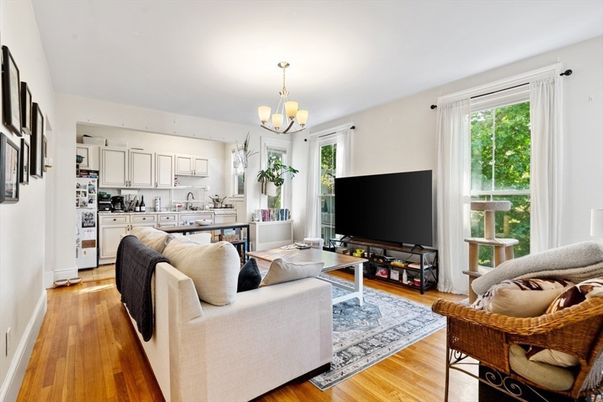 Interior, Kitchen, Living room, Pendant Lights, Wood Texture Flooring
