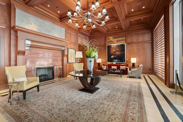 Chandelier, Fireplace, Interior, Living room, Recessed Lighting, Wooden Beams, Wooden Ceilings, Wooden Walls