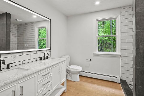 Bathroom, Interior, Recessed Lighting, Wood Texture Flooring