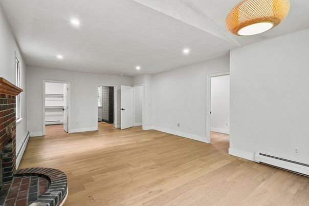 Empty room, Interior, Recessed Lighting, Wood Texture Flooring