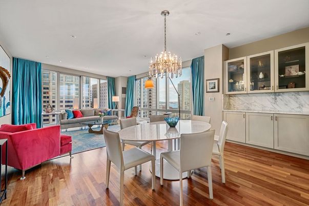 Chandelier, Dining room, Interior, Living room, Recessed Lighting, Wood Texture Flooring