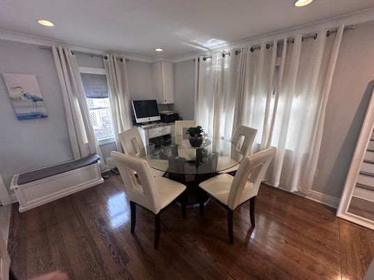 Dining room, Interior, Recessed Lighting, Wood Texture Flooring