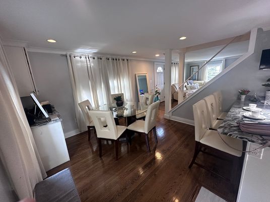 Dining room, Interior, Recessed Lighting, Wood Texture Flooring