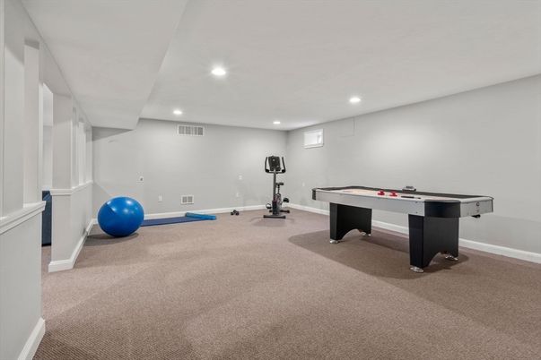 Billiard Table, Fitness Equipment, Game Room, Interior, Recessed Lighting