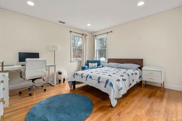 Bedroom, Home Office, Interior, Recessed Lighting, Wood Texture Flooring