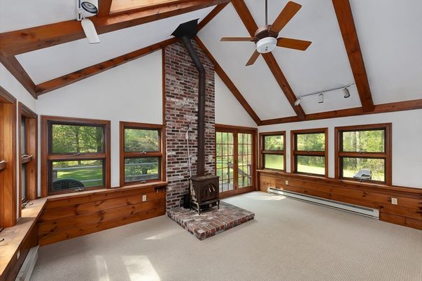 Empty room, Fireplace, Interior, Stone Walls, Wooden Beams