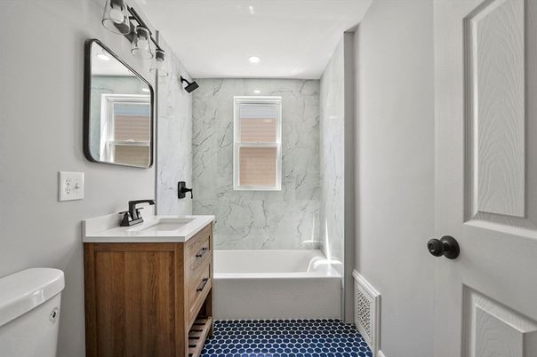 Bathroom, Interior, Marble Walls, Recessed Lighting