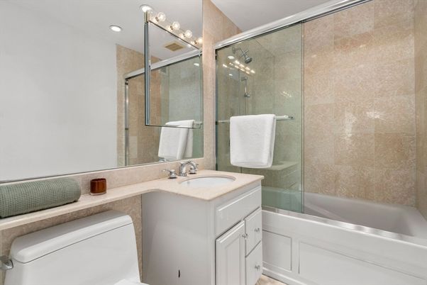 Bathroom, Glass Shower, Interior, Recessed Lighting