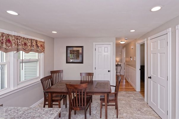Dining room, Interior, Recessed Lighting, Wood Texture Flooring