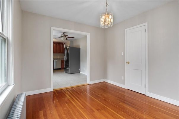 Empty room, Interior, Kitchen, Pendant Lights, Wood Texture Flooring