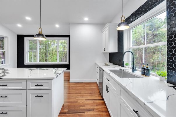 Interior, Kitchen, Pendant Lights, Recessed Lighting, Wood Texture Flooring