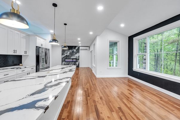 Interior, Kitchen, Pendant Lights, Recessed Lighting, Wood Texture Flooring