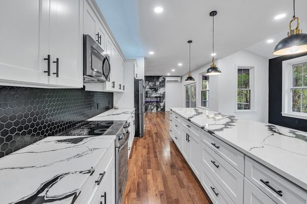Interior, Kitchen, Pendant Lights, Recessed Lighting, Wood Texture Flooring
