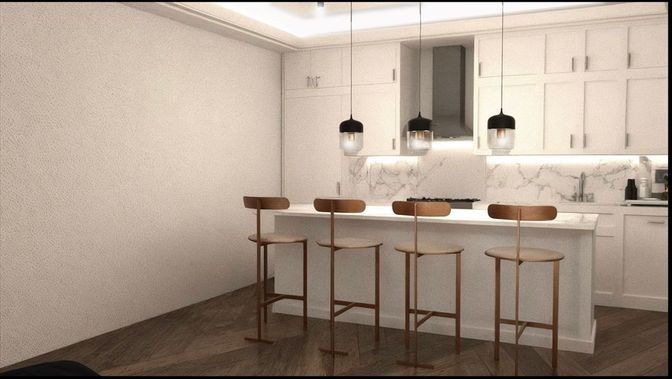 Interior, Marble Walls, Pendant Lights, Wood Texture Flooring