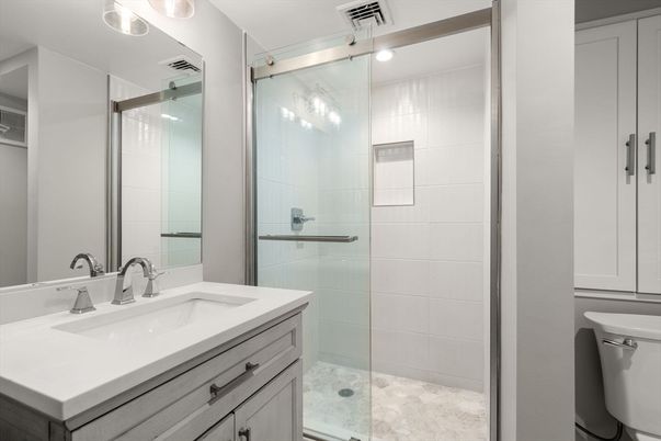 Bathroom, Glass Shower, Interior, Recessed Lighting