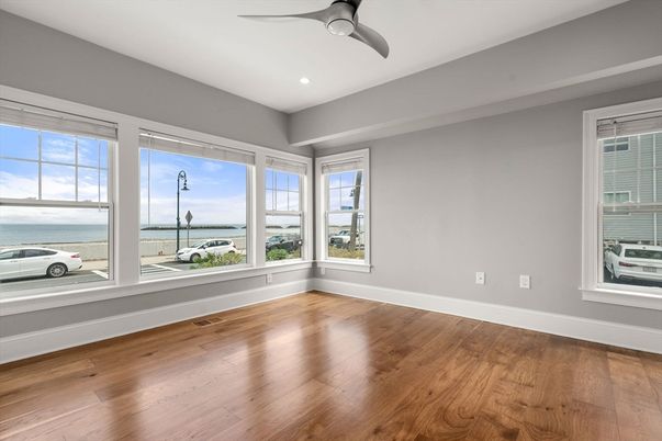 Empty room, Interior, Recessed Lighting, Water, Wood Texture Flooring