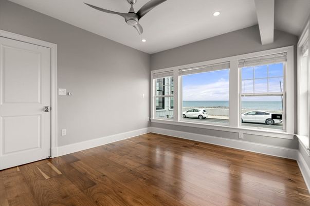 Empty room, Interior, Recessed Lighting, Water, Wood Texture Flooring