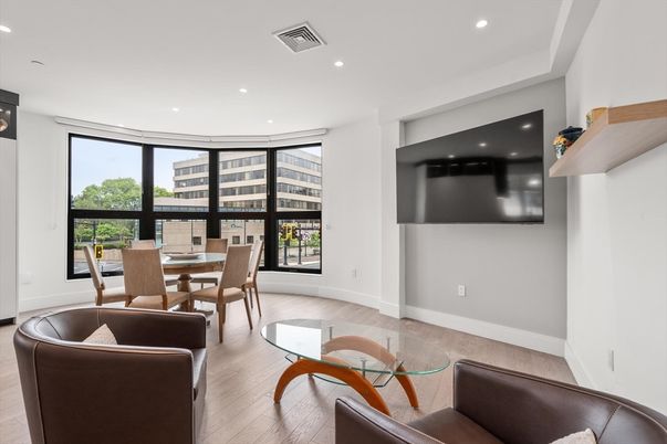 Dining room, Interior, Recessed Lighting, Wood Texture Flooring