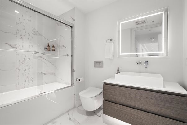 Bathroom, Glass Shower, Interior, Marble, Marble Walls, Recessed Lighting