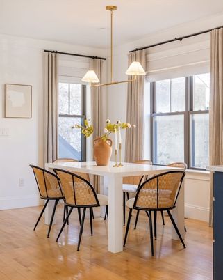 Dining room, Interior, Pendant Lights, Wood Texture Flooring